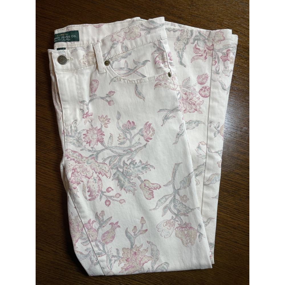 Ralph Lauren Premier Skinny Ankle flowered pants jeans sz 8 womens Pre-Owned